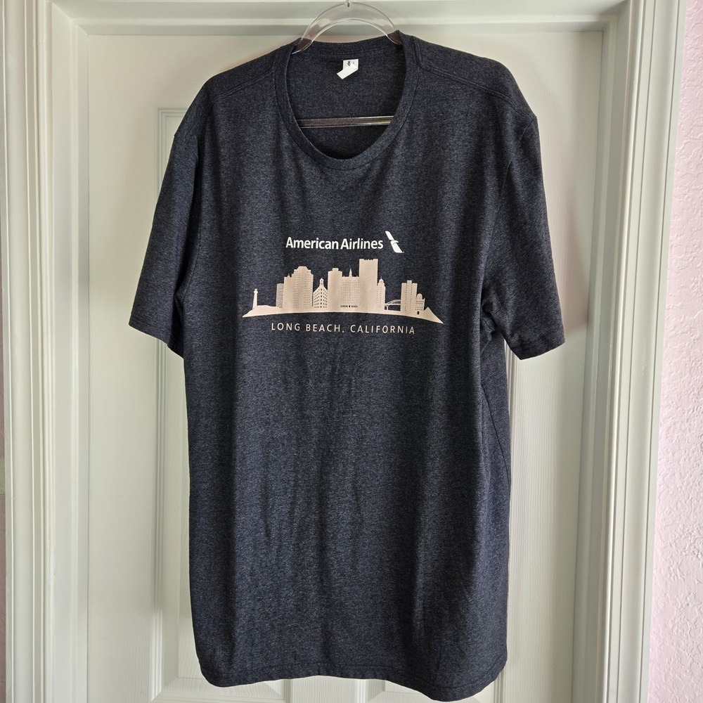 American Airlines Long Beach California Gray T-shirt Size 2XL Women In Flight‎
